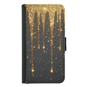Golden Glitter Drip Background With Sparkling Gold Samsung Galaxy S5 Wallet Case