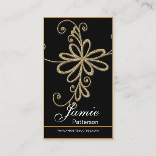 Customizable Golden Glitter Flower Vertical Business Cards