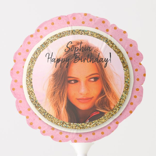 Golden GLITTER frame + Custom Photo Balloon (Front)