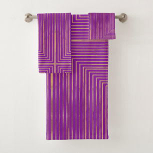 Golden Glitter Geometric Art Line Pattern Bath Towel Set