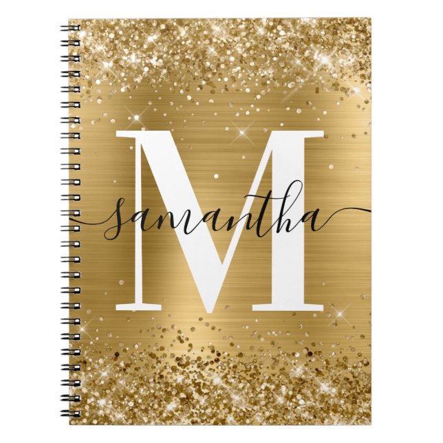 Golden Glitter Gold Foil Signature Monogram Notebook (Front)