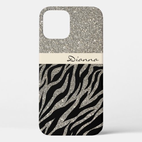 Golden Glitter Gold Zebra Animal Print Pattern iPhone 12 Case