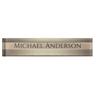 Golden glitter gradient striped lined stripes bron desk name plate