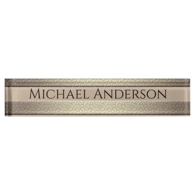 Golden glitter gradient striped lined stripes bron desk name plate (Front)
