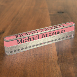 Golden glitter gradient striped lined stripes cora desk name plate