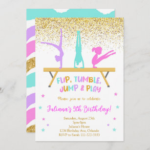 Golden Glitter Gymnastic Kids Birthday Invitation