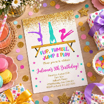 Golden Glitter Gymnastic Kids Birthday Invitation