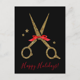 Golden glitter Hair Stylist Christmas Postcard