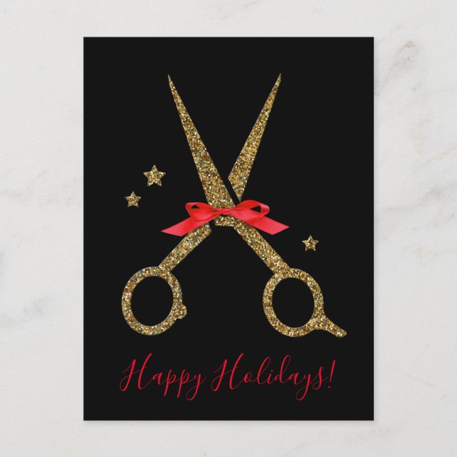 Golden glitter Hair Stylist Christmas Postcard (Front)
