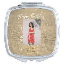 Golden glitter happy 15th birthday photo name year