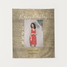 Golden glitter happy 15th birthday photo name year