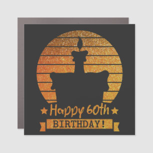 Golden Glitter Happy 60th Birthday cake Car Magnet