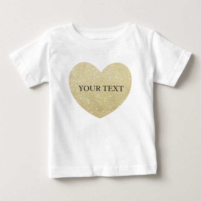 Golden Glitter heart Personalize Baby T-Shirt (Front)