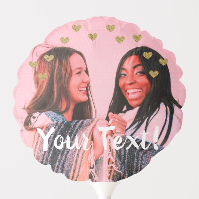 Golden GLITTER Hearts + Custom Photo Balloon (Front)