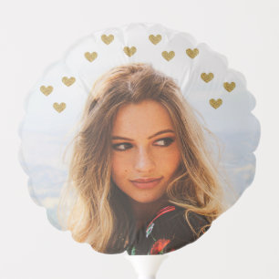 Golden GLITTER Hearts + Custom Photo Balloon
