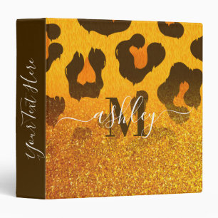 Golden Glitter Leopard Print 3 Ring Binder