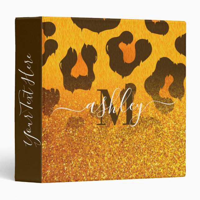 Golden Glitter Leopard Print 3 Ring Binder (Front/Spine)