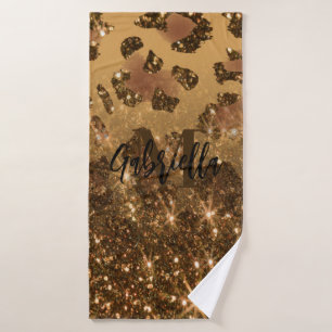 Golden Glitter Leopard Print Bath Towel Set