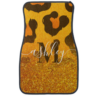 Golden Glitter Leopard Print Car Floor Mat