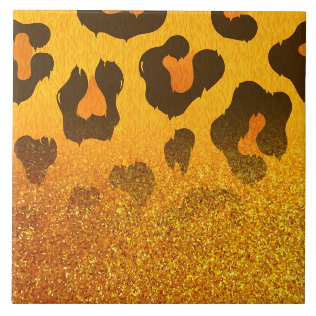 Golden Glitter Leopard Print Ceramic Tile (Front)