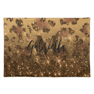 Golden Glitter Leopard Print Cloth Placemat
