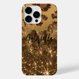 Golden Glitter Leopard Print iPhone 14 Pro Max Case