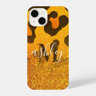 Golden Glitter Leopard Print iPhone 14 Case