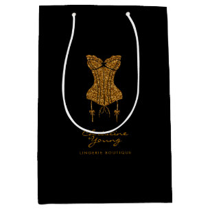 Golden Glitter Lingerie Boutique Logo Business Medium Gift Bag