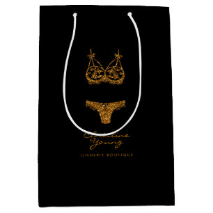 Golden Glitter Lingerie Boutique Logo Business Medium Gift Bag