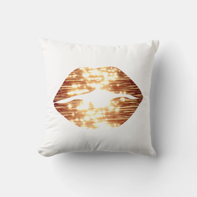 Golden Glitter Lips Throw Pillow (Front)