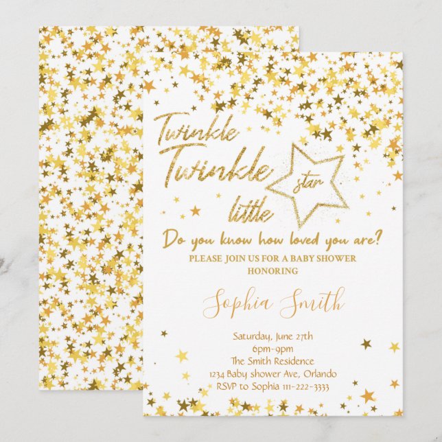Golden Glitter Little Star Baby Shower Invite (Front/Back)