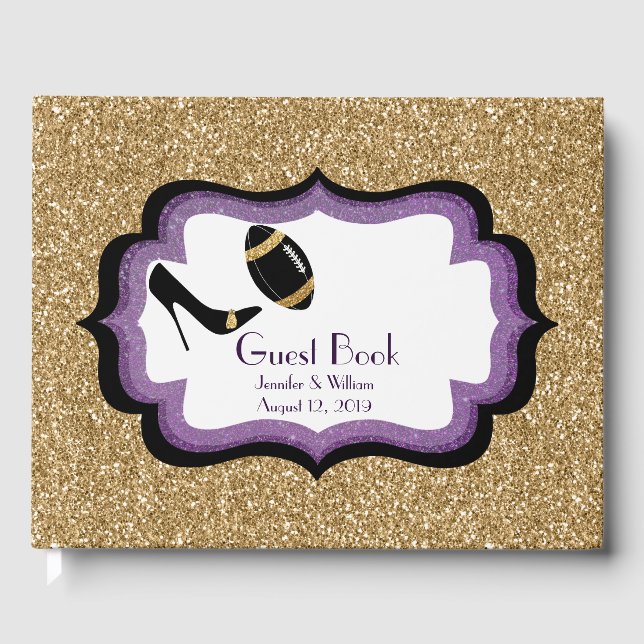 Golden Glitter Look Football Themed Wedding 2 Guest Book (Front)