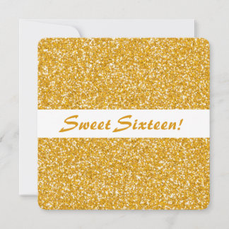 Golden Glitter Look Pattern Sweet Sixteen Birthday Invitation