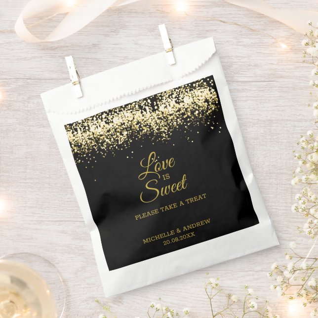 Golden Glitter Luxury Black Wedding Favor Bags (Clipped)