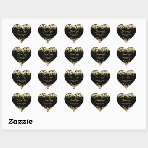 Golden Glitter Luxury Black Wedding  Heart Sticker