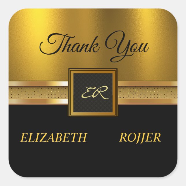 Golden Glitter Luxury Black Wedding Square Sticker (Front)