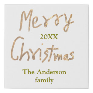 Golden glitter merry christmas add family name yea faux canvas print