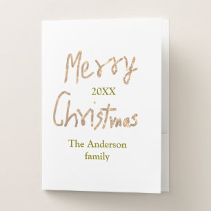 Golden glitter merry christmas add family name yea pocket folder