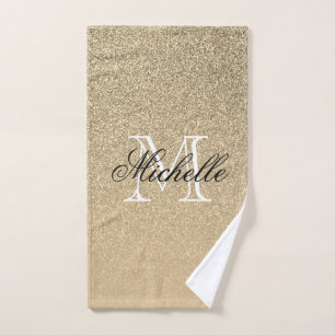 Golden Glitter Monogram Bath Towel Set