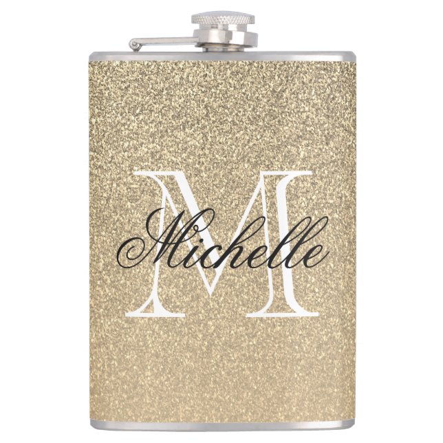 Golden Glitter Monogram Flask (Front)