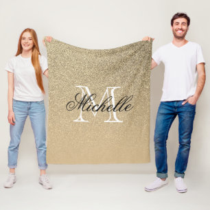 Golden Glitter Monogram Fleece Blanket
