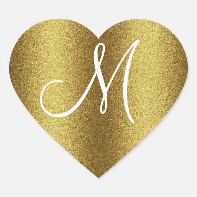 Golden Glitter Monogram Heart Sticker (Front)