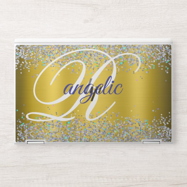 golden Glitter Monogram HP EliteBook X360 1030 HP Laptop Skin (Front)