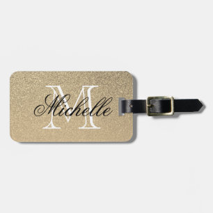 Golden Glitter Monogram Luggage Tag