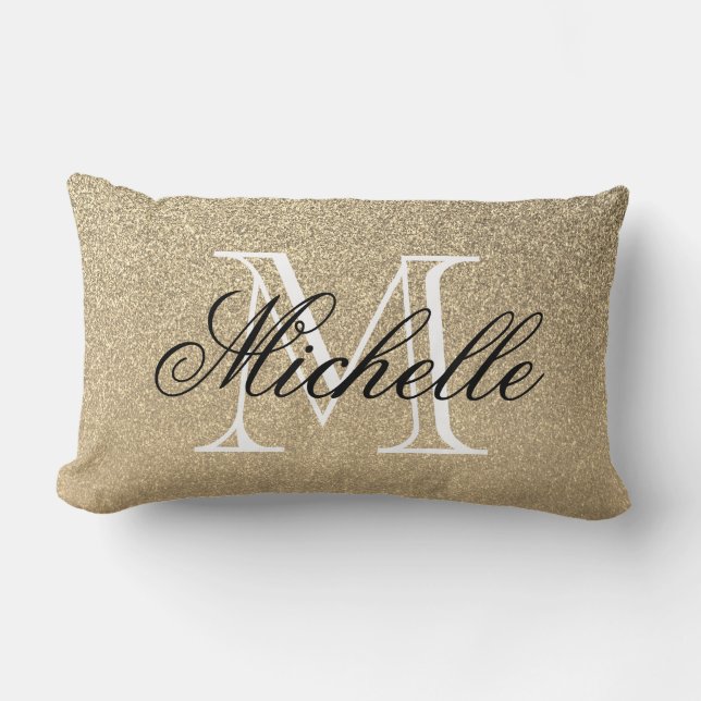 Golden Glitter Monogram Lumbar Pillow (Front)