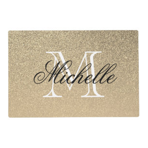 Golden Glitter Monogram Placemat