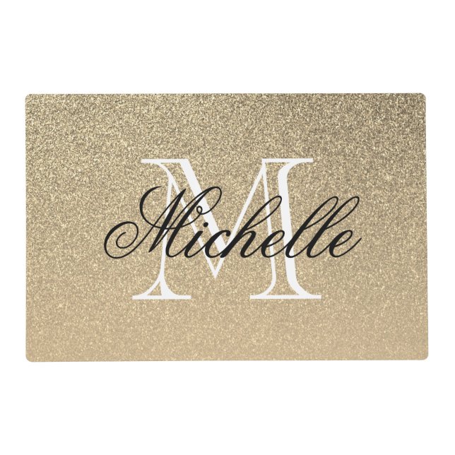 Golden Glitter Monogram Placemat (Front)