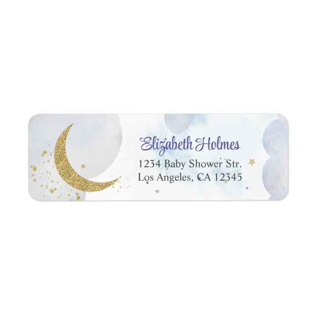 Golden Glitter Moon Baby Shower Address Label (Front)