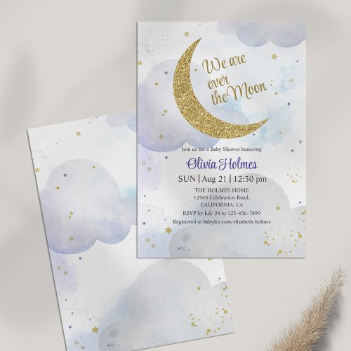 Golden Glitter Moon Baby Shower Invitation