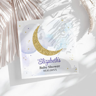 Golden Glitter Moon Baby Shower Napkins